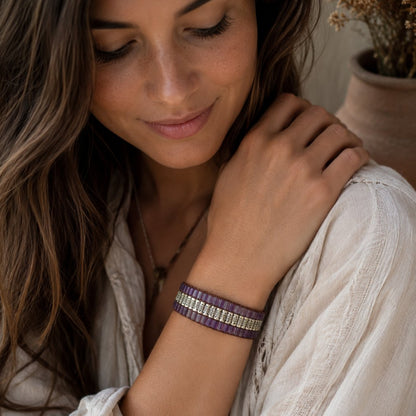 Pulsera Boho Amatista Plateada