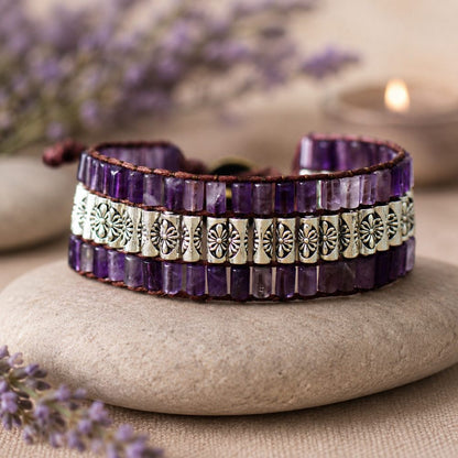 Pulsera Boho Amatista Plateada