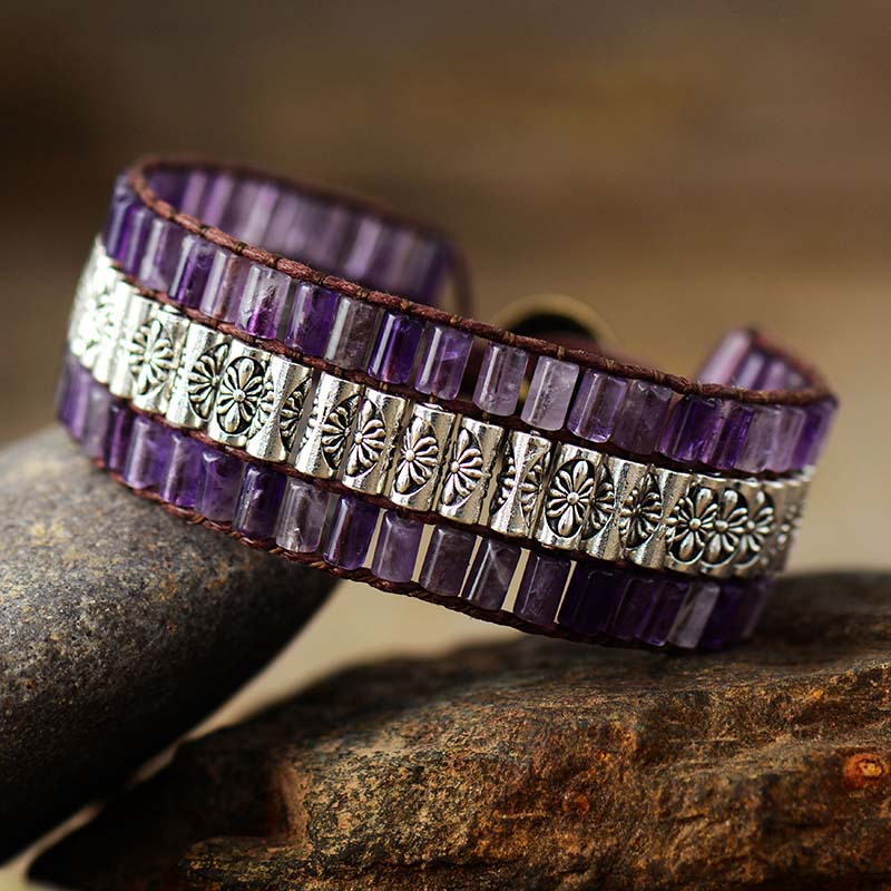 Pulsera Boho Amatista Plateada