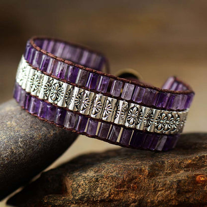 Pulsera Boho Amatista Plateada