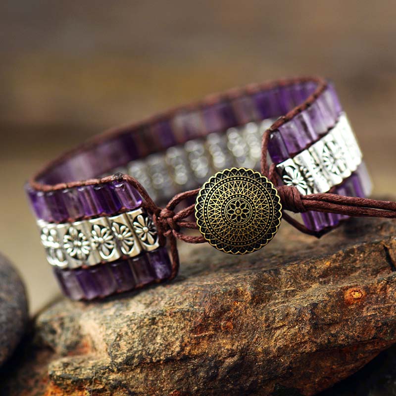 Pulsera Boho Amatista Plateada